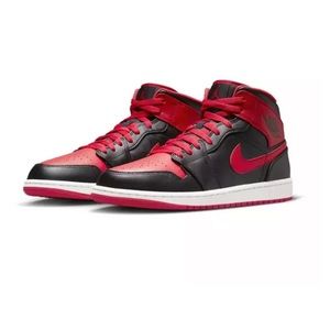 Jordan 1 Mid Black/fire red/white